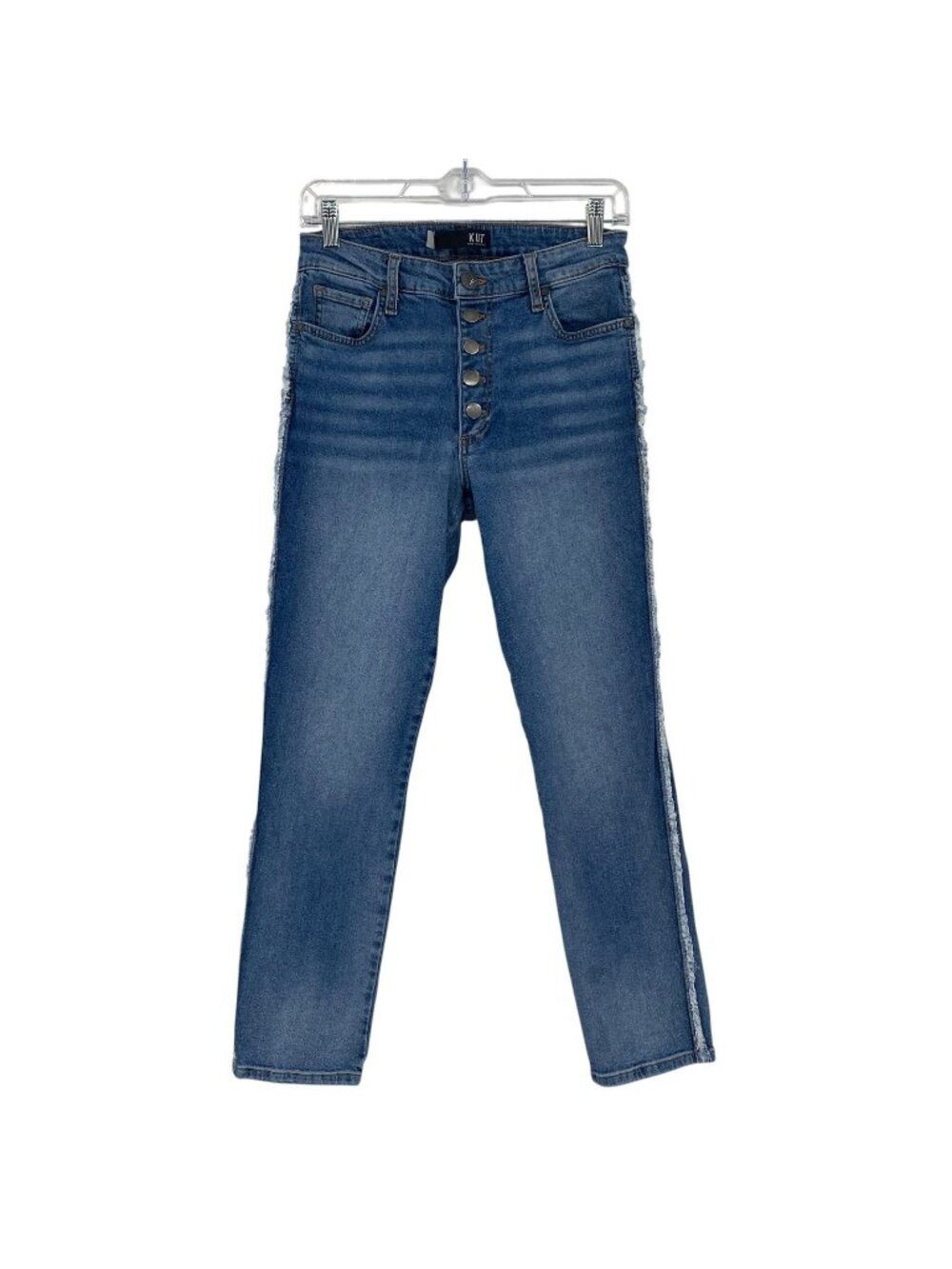 Kut from the Kloth Size 2 Reese HR Ankle Straight Jeans Button Fly Fringe Seams
